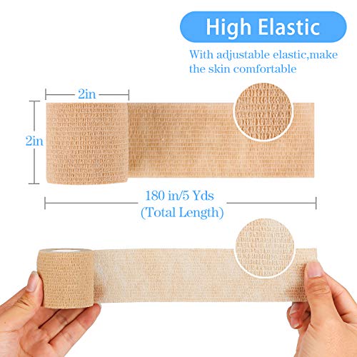 12 Pack Self Adherent Cohesive Wrap Bandages 2 Inches X 5 Yards,First Aid Tape, Elastic Self Adhesive Tape, Athletic, Sports wrap Tape, Bandage Wrap for Sports, Wrist, Skin Colour Athletic Tape - size: 12 Count (Pack of 1)