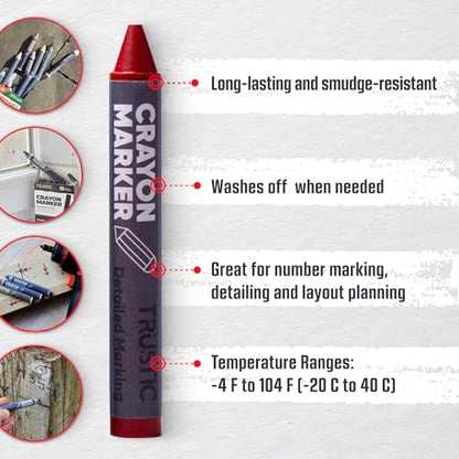 Universal Crayon Wax Marker for Industrial and Craft Detailed Marking on Lumber Metal Carton Ceramics Concrete Glass Plastic Tire 4 x 1/2", Pack of 12 (Red) - color: Red