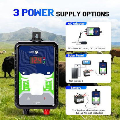 12KV DC AC Powered Electric Fence Charger, 15 Miles 4 Joules Pulse - color: Blue