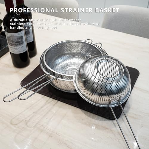 Metal Fine Mesh Strainer and Colander for Kitchen with Handle, Stainless Steel Pasta Strainer/Kitchen Funnel/Collander/Sifter for Strain/Wash Vegetables, Fruits, Spaghetti, Rice (10.2＂) - size: 10.2＂