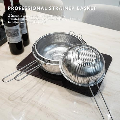 Metal Fine Mesh Strainer and Colander for Kitchen with Handle, Stainless Steel Pasta Strainer/Kitchen Funnel/Collander/Sifter for Strain/Wash Vegetables, Fruits, Spaghetti, Rice (8.6＂) - size: 8.6＂