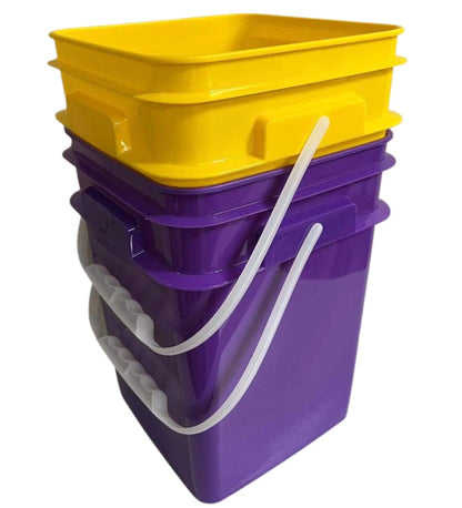 House Naturals 4 Gallon Square Food Grade Plastic Bucket with Lid, Made in USA (Pack of 2) BPA Free (Yellow/Purple) - color: Yellow/Purple