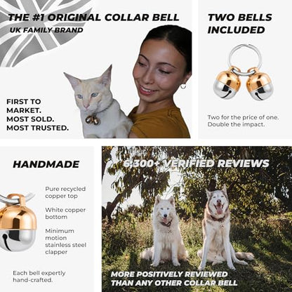 Beau's Bells 2 Extra Loud Cat & Dog Bells | Pet Tracker | Save Birds & Wildlife | Luxury Handmade Copper (Small) - size: Small