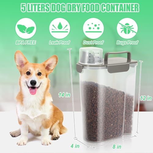 Dog Cat Food Storage Container with Cup (Dark Olive, 5L) - color: Dark Olive, size: 5L