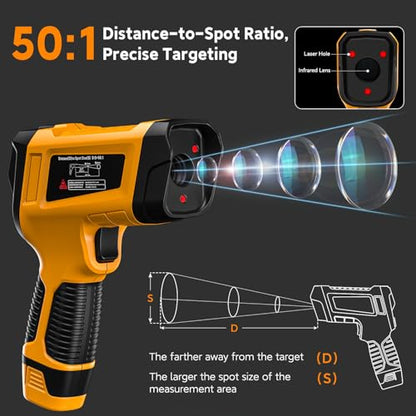 58°F to 3992°F Infrared Thermometer Gun,Triple Laser, 50:1 D/S - color: Yellow/-58°F to 3992°F