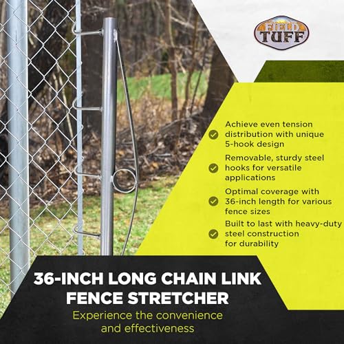 Field Tuff 36 Inch Long Heavy Duty Steel Chain Link Fence Stretcher with 5 Hook Design Fits Variety of Hooks to Stretch, Silver