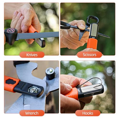 RUSHMORE Garden Tool & Knife Sharpener, 5-in-1 Multipurpose Carbide & Ceramic Blades for Pruners, Loppers, Hedge Shears, Scissors, Axes, Machetes & Lawn Mower Blades – Repairs & Hones Edges - style: 5-in-1