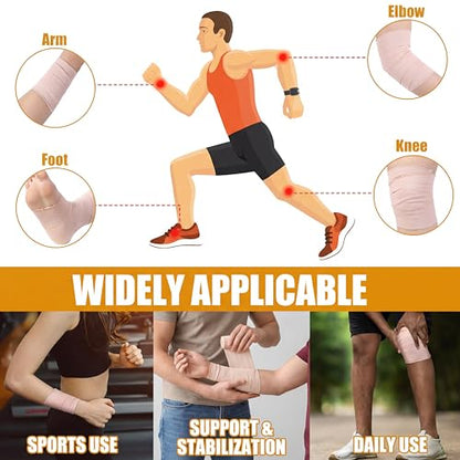 Geiserailie 12 Rolls 2 Inches Elastic Tape Self Adhesive Wrap Sports Pets | Cohesive Stretch for Ankle Knee Wrist, Sticks to Itself Not Skin Hair, Athletic Training Pet Animal Protection, Tan Beige - size: 2 Inch