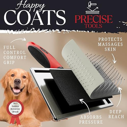 Dog Slicker Brush - Large - Protective Ball Tipped Pins Massages Pet Skin - Professional Groomer Dog Brush for Goldendoodle - Golden Retriever Brush (Large Size) - size: 8 Inch x 4.8