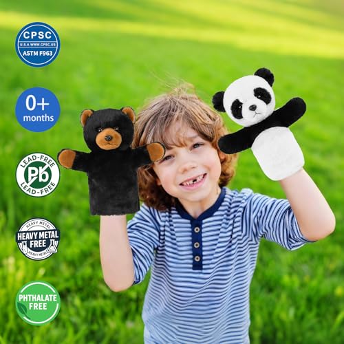Soft Animal Hand Puppet Preschool Learning Toy Washable Black White Stuffed Story Time Family Fun Interactive Role Play Gift Panda - color: Panda