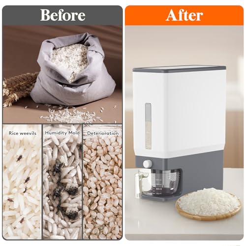 Lifewit Rice Dispenser 25 Lbs, Airtight Storage with Measuring Cup, Grey - color: Light Grey