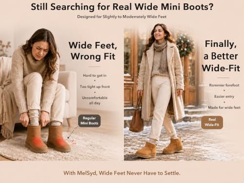 100% Sheepskin Mini Boots with Arch Support Options: Warm to -22°F - color: Classic-wide-chestnut, size: 9 Wide