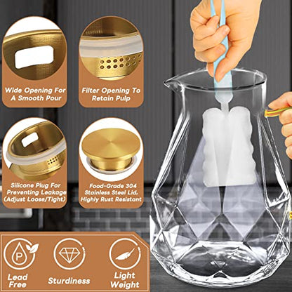 Glass Pitcher, 2.2 Liter Water Pitcher With Lid | Iced Tea Pitcher for Fridge,Carafe With Lid, Glass Water Jug For Juice, Milk, Cold Or Hot Beverages, 2 Quart - size: 74.4 Ounces