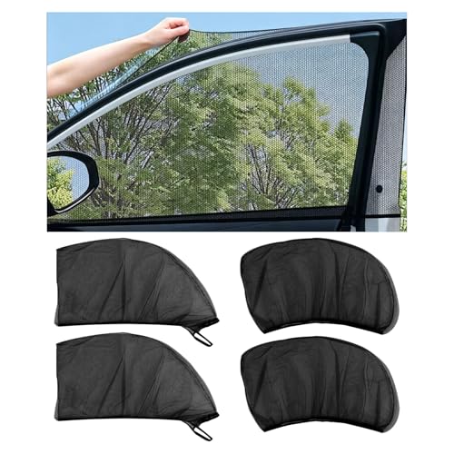 4PCS Car Window Shades with Mesh Screen, Breathable UV Blocking Auto Side Window Sun Shades, Privacy Protection Cover Stretchy Screen for Van Truck SUV, Car Accessories