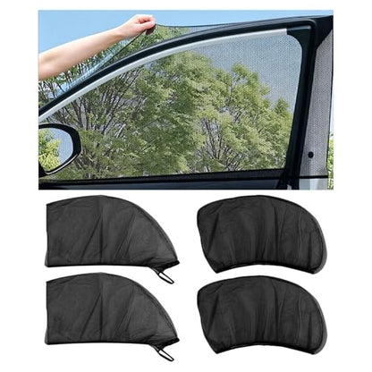 4PCS Car Window Shades with Mesh Screen, Breathable UV Blocking Auto Side Window Sun Shades, Privacy Protection Cover Stretchy Screen for Van Truck SUV, Car Accessories