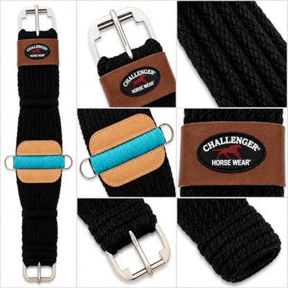 CHALLENGER Western 27-Strand Double Weave Black Mohair Roper Cinch 97RT08 - color: Black Turquoise, size: 36"