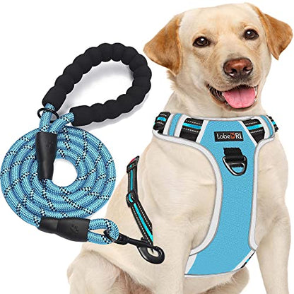 tobeDRI No Pull Dog Harness Adjustable Reflective Oxford Easy Control Medium Large Dog Harness with A Free Heavy Duty 5ft Dog Leash, Blue/Grey, M - color: Blue/Grey, size: Medium
