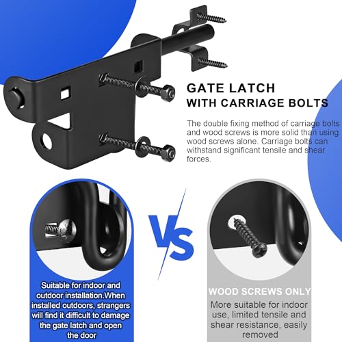 Slide Bolt Gate Latch, 2 Pack Heavy Duty Slide Latches | Thickened Steel, Black Powder Coated; Padlock Hole for Extra Security; for Wood Fence, Barn, Shed, Garden Gates - size: 2 Pack