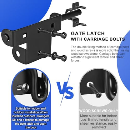 Slide Bolt Gate Latch, 2 Pack Heavy Duty Slide Latches | Thickened Steel, Black Powder Coated; Padlock Hole for Extra Security; for Wood Fence, Barn, Shed, Garden Gates - size: 2 Pack
