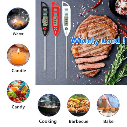 BOMATA 6 Pack Waterproof IPX7 Meat Thermometer, Food Thermometer | Instant Read, Long Probe for Water, Liquid, Kitchen Cooking, Grill,BBQ ! T101 X 6 Pcs (Black & Red & White)… - color: Black,Red,White
