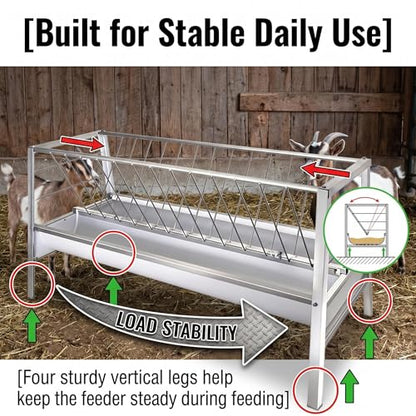 VOHALA 92 Gallon Hay and Grain Feeder for Goats, Galvanized Steel 2-in-1 Livestock Feeder with 37 Gallon Feed Pan, Heavy Duty Freestanding Hay Rack for Sheep, Easy Assembly for Outdoor Farm Use