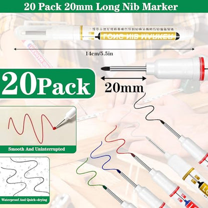 20 Pcs 20mm Long Nib Marker Long Head Deep Hole Marker Pens Deep Reach Permanent Paint Markers Marking Pen for Metal Drilling Construction Carpenter（Black） - color: Black