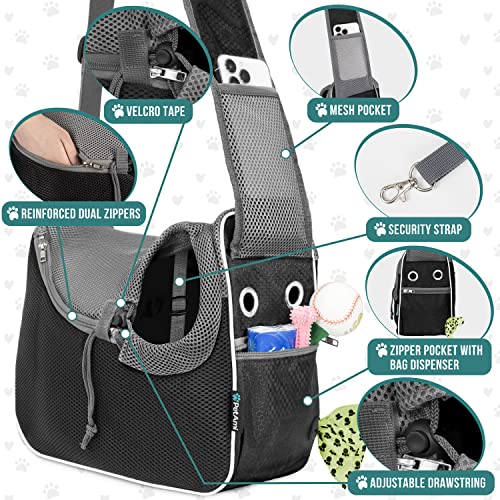 PetAmi Dog Sling Carrier for Small Dog, Hands Free Crossbody Carrier, Black - color: Black