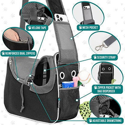 PetAmi Dog Sling Carrier for Small Dog, Hands Free Crossbody Carrier, Black - color: Black