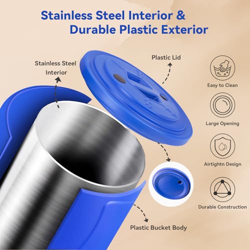 Newget 20lb Airtight Stainless Steel Dog Food Storage Container with Scoop | Airtight, Sturdy, Moisture-Proof, Large Metal Cat & Dog Food Container with Lid, Prevents Pets from Opening, Easy to Clean - size: 20 lb