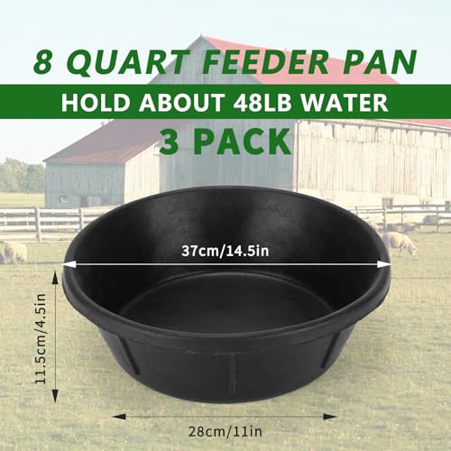 3Pcs Heavy Duty Rubber Feed Pan, 8Q/2Gal Horse Feed Bucket - color: Black-3 Pcs, size: 2Gal(8Q)