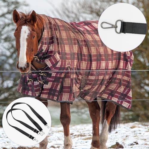 6 Packs Horse Blanket Leg Straps | Replacement Elastic Straps, Double Swivel Snaps, Adjustable Length 24 to 42 Inches