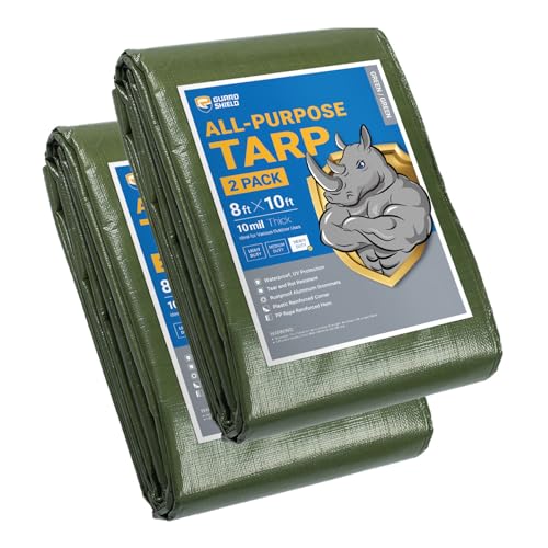 GUARD SHIELD Tarps Heavy Duty Waterproof 8x10 Feet Green Poly Tarp Cover Outdoor Thick UV Resistant Tarpaulin with Grommets 10mil (2-Pack) - color: Green, size: 8x10 (2-Pack)