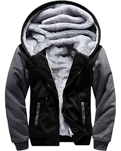 MACHLAB Men's Pullover Winter Workout Fleece Hoodie Jackets Full Zip Wool Warm Thick Coats - color: W02blackgray, size: Small