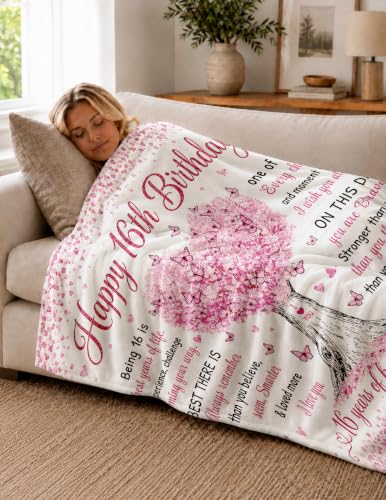 Sweet 16 Gifts for Girls, Sweet 16 Blankets,16th Birthday Gifts | Gifts for Girls/daughter/Sister/Friends,16 Year Old Girl Christmas Gift Ideas Coolest Gifts 16th Birthday Blanket Stuff 50*60 - color: 16 Pink Tree