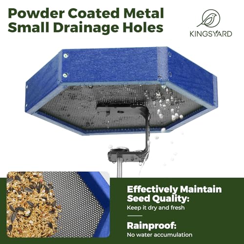 Kingsyard Clamp-On Deck Bird Feeder for Balcony Railings, No Drill - color: Blue