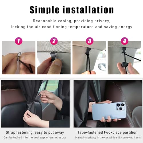 Ohleats 3PCS Car Window Shades, Auto Privacy Divider Curtain with 2 Rear Side Window Shade, Removable Vehicle Sunshade Blocker for Light, Heat, UV Rays, Universal Car Accessories - size: 3 PCS
