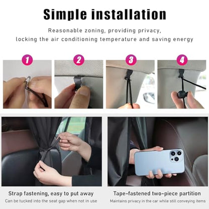 Ohleats 3PCS Car Window Shades, Auto Privacy Divider Curtain with 2 Rear Side Window Shade, Removable Vehicle Sunshade Blocker for Light, Heat, UV Rays, Universal Car Accessories - size: 3 PCS