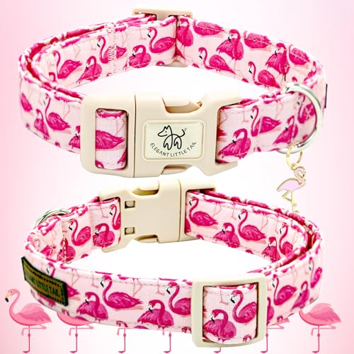 Elegant little tail Dog Collar-Cute Pet Dog Collar Pink Flamingos Print Cotton Soft Girl Puppy Adjustable Pet Collars for Small Medium Large Dogs - color: Flamingo, size: X-Small (Pack of 1)