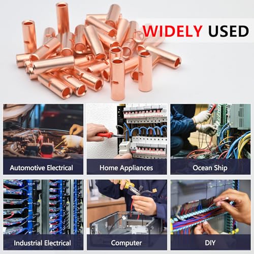 BAALA 115 PCS Non Insulated Butt Connectors Kit Pure Copper, 26-8 Gauge Butt Splice Connector Wire Connectors, Seamless Barrel Crimping Butt Terminals - color: Bare Copper