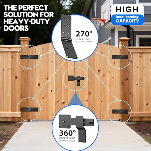 Fence Gate Hinge and Latch Set 4Pack Heavy Duty Gate Hardware Kit