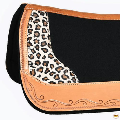 HILASON Western Wool Felt Horse Saddle Pad W/Distressed Wear Leather | for Horses