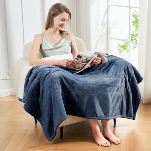 Electric Heated Blanket Throw 50"x60", 8 Heat leavls and 1-8H Auto Off | Fast Heating, Over-Heat Protection&ETL Certification, Soft Flannel Sherpa, Machine Washable, Suitable for Bed and Sofa - color: Blue, size: Throw-50" x 60"