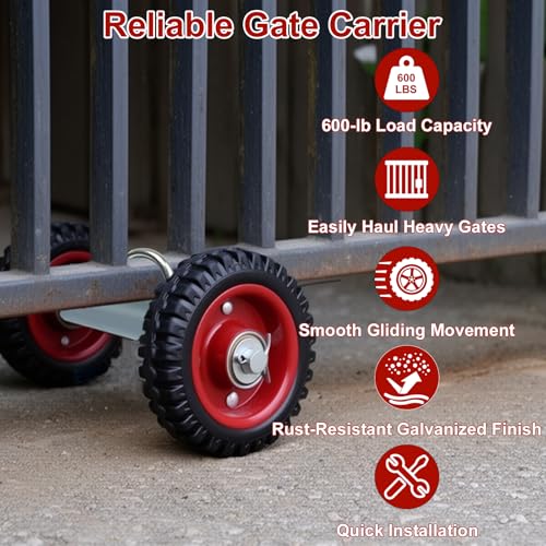 Rolling Gate Wheels, 600lb Capacity 6-Inch Double Wheel for Gate with 304 Stainless Steel Adjustable U-Bolts, Sliding Gate Carrier for Metal Tube Gates Driveway Chain Link Fence or Wooden Gate, 1 Pack - color: Black-6in Wheels