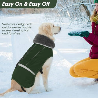 QBLEEV Warm Dog Coat, Reflective Dog Jacket, Waterproof Dogs Winter Coat - color: Armygreen, size: Medium