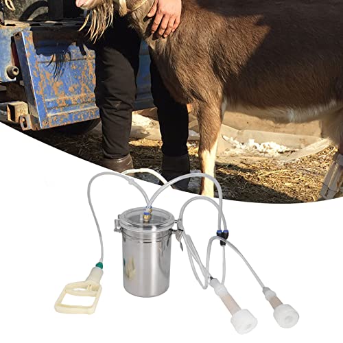Sorandy 2L Goat Milking Machine, Large Capacity Manual Milking Machine Effort Saving Goat Milker Adjustable Pulsating Pump Stainless Steel Bottle Portable Milking Kit for Sheep, Cow, Goat