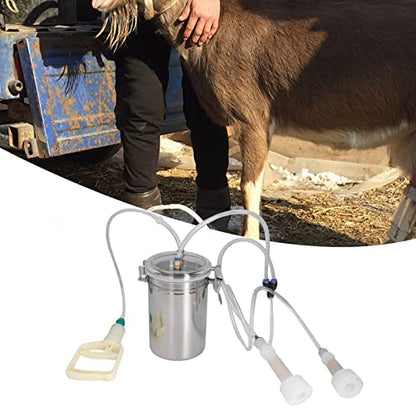 Sorandy 2L Goat Milking Machine, Large Capacity Manual Milking Machine Effort Saving Goat Milker Adjustable Pulsating Pump Stainless Steel Bottle Portable Milking Kit for Sheep, Cow, Goat