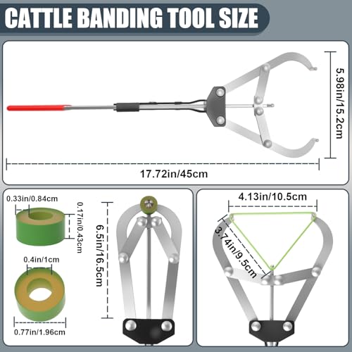 Wadoy Cattle Banding Tool Kit, Large Expander Pliers with 24 Rubber Bands - color: silver, size: Large