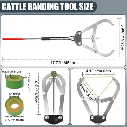Wadoy Cattle Banding Tool Kit, Large Expander Pliers with 24 Rubber Bands - color: silver, size: Large