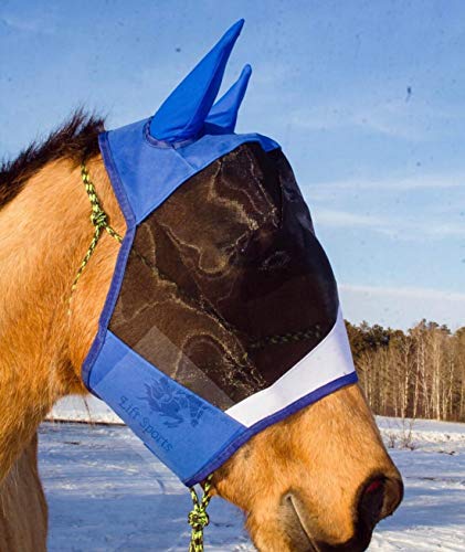 Horse Fly Mask with Ears 5 Colors Stretchable Ears Net Breathable Protect from Bugs and Flies Hood Veil Tack Equestrian Shows Trails (Orange)