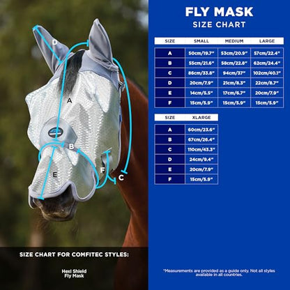 WeatherBeeta ComFiTec Hexi Shield Fly Mask with Ears & Nose, Silver, Small - size: S